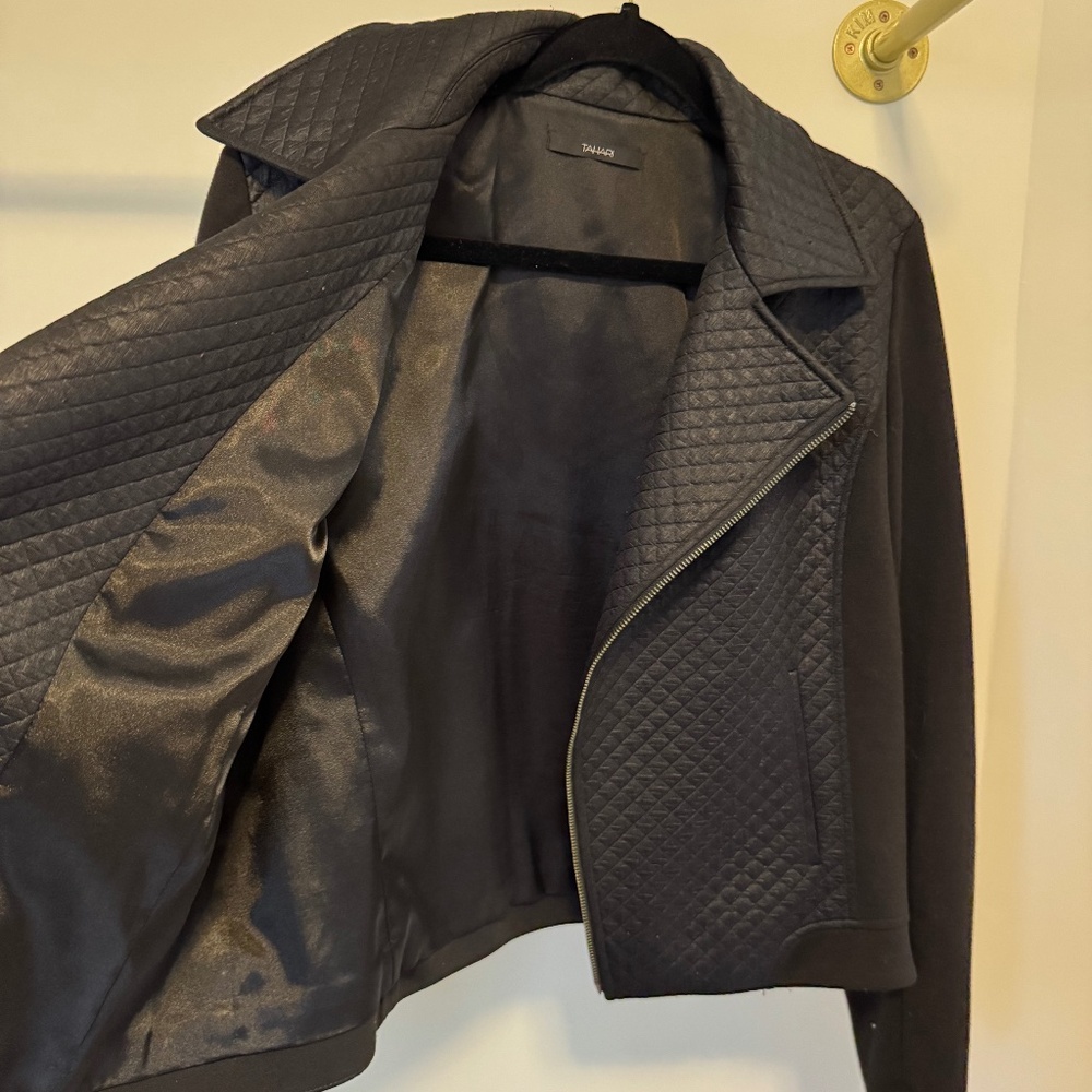 TAHARI Women's Jacket Black Moto Biker Asymmetrical Zip XL